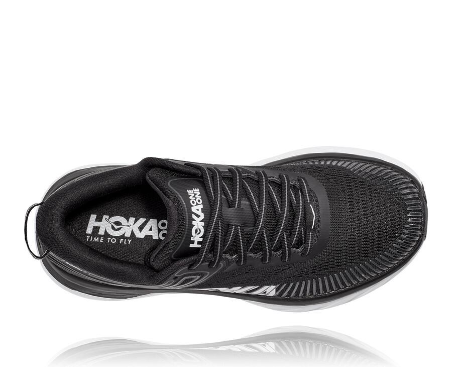 Hoka Australia One One Bondi 7 - Womens Running Shoes Black/White - YCRNA-3189